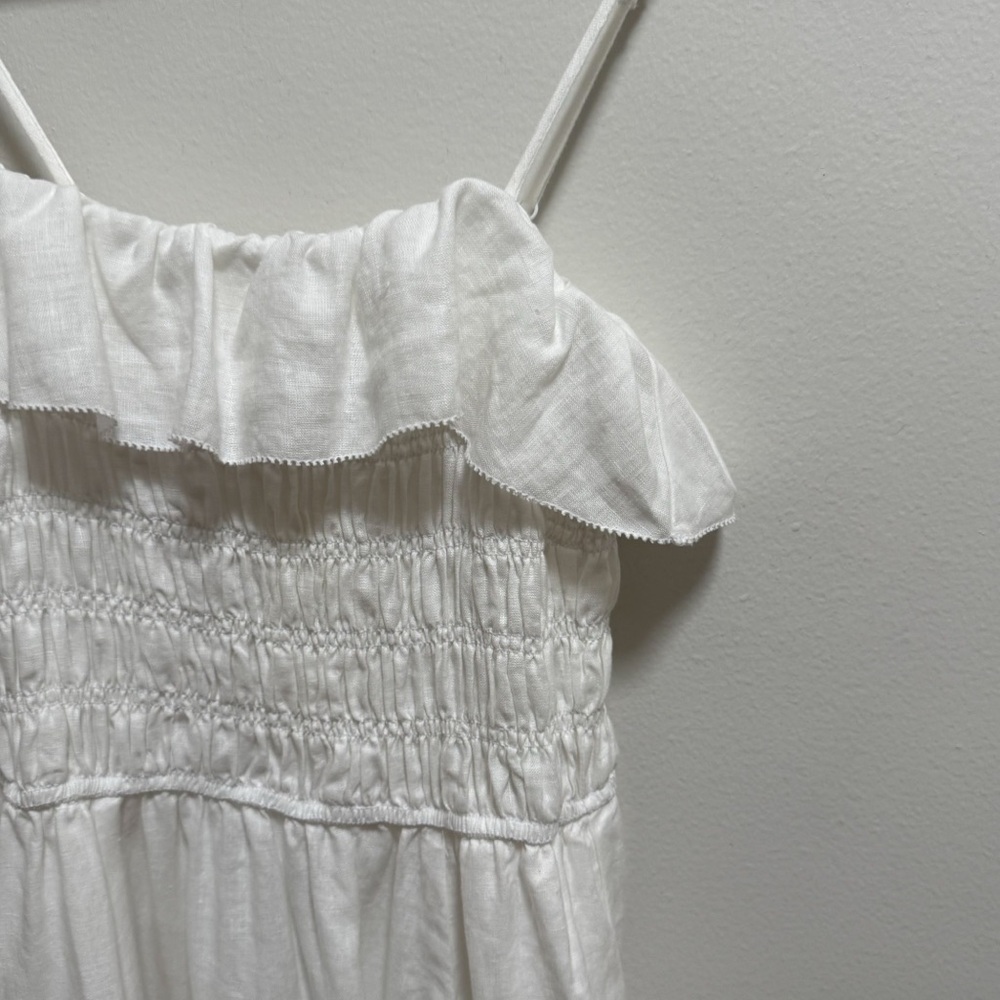 Aritzia white spaghetti strap ruffle linen midi dress coastal euro summer bridal - Picture 9 of 13